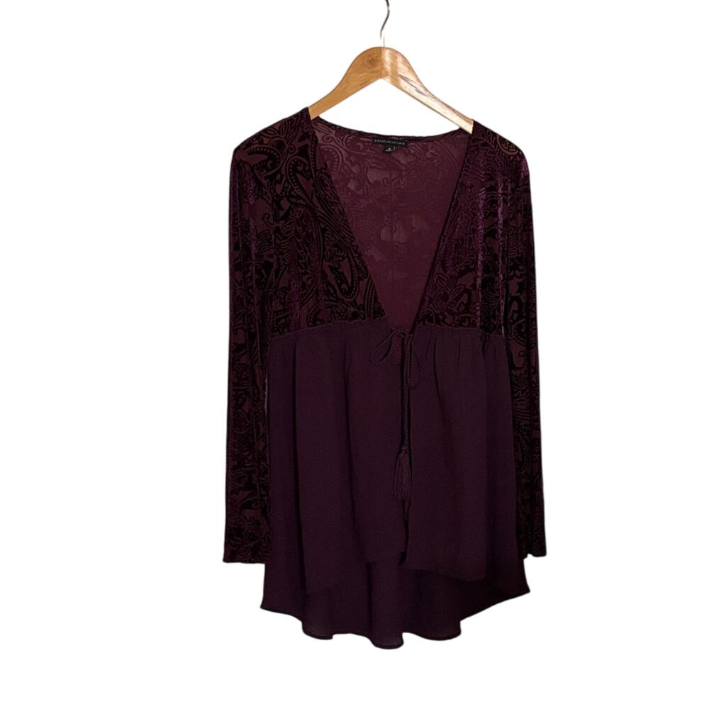 Velvet Burnout Mixed Media Sheer Floral Purple Cardigan Kimono Size Small